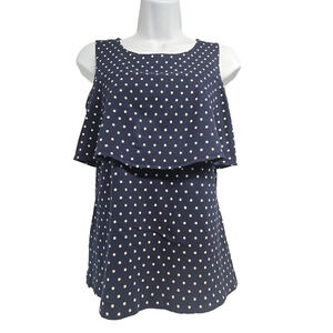 J Crew Womens Top Blue White Dots Layered Tank Sleeveless Cotton Size XS
